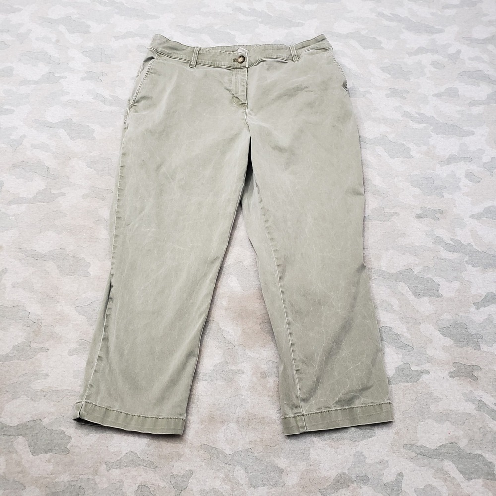 Tommy Bahama Pants Womens 12 Green Chino Cropped Stretch Pockets Minimalist